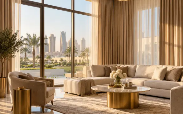 How to choose curtain color for a modern Doha living room with sand and taupe curtains